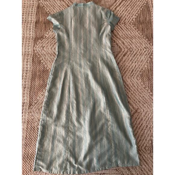 Green and Bronze Short sleeve midi Dress Button Front Casual Retro MCM - Picture 4 of 8